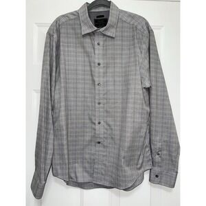 EUC Jos A Bank Reserve‎ Dress Shirt Mens Large Gray Plaid Cotton Button Up Down
